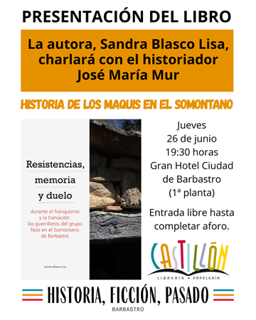 Sandra Blasco Lisa presenta en Barbastro "Resistencias, memoria y duelo", publicado por Instituto de Estudios Altoaragoneses | Librería Castillón - Comprar libros online Aragón, Barbastro