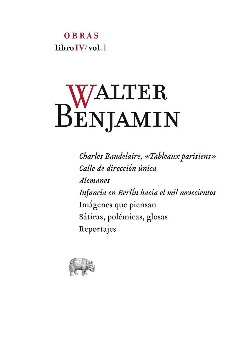 OBRAS LIBRO IV VOL. 1 (WALTER BENJAMIN) | 9788496775770 | BENJAMIN, WALTER | Librería Castillón - Comprar libros online Aragón, Barbastro