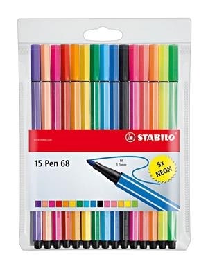 ROTULADOR STABILO ACUARELABLE PEN 68 ESTUCHE DE 10 COLORES ESTANDAR + 5 COLORES NEON 1MM 6815-2 / 78057 | 4006381456418 | Librería Castillón - Comprar libros online Aragón, Barbastro