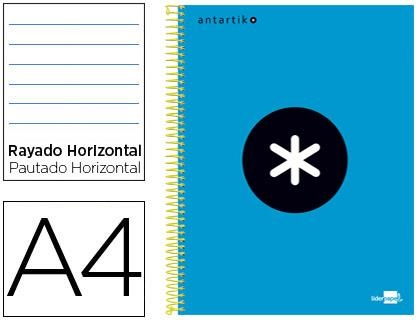 CUADERNO ESPIRAL LIDERPAPEL ANTARTIK A4 TAPA FORRADA 120H 100GR HORIZONTAL 5 BANDAS 4 TALADROS AZUL | 8423473745421 | Librería Castillón - Comprar libros online Aragón, Barbastro