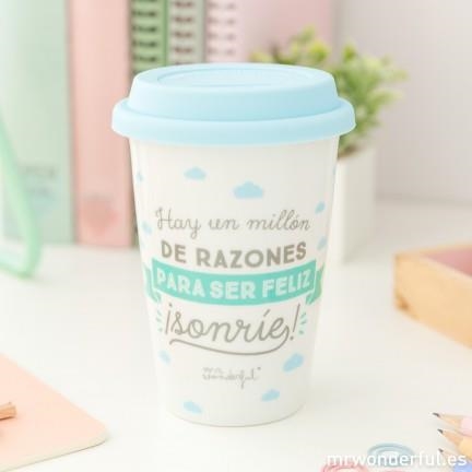TAZA TAKE AWAY HAY UN MILLON DE RAZONES PARA SER FELIZ ¡SONRIE! - MR WONDERFUL | 8435460709620 | MR WONDERFUL | Librería Castillón - Comprar libros online Aragón, Barbastro