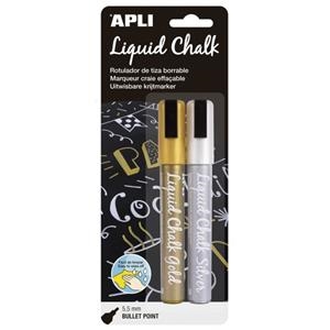 ROTULADOR TIZA APLI 14847 LIQUID CHALK 5.5MM BLISTER ORO Y PLATA | 8410782148470 | Librería Castillón - Comprar libros online Aragón, Barbastro