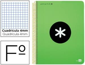 CUADERNO ESPIRAL LIDERPAPEL ANTARTIK FOLIO TAPA PLASTICO 80H 100GR CDL 4MM  VERDE | 8423773744896 | Librería Castillón - Comprar libros online Aragón, Barbastro