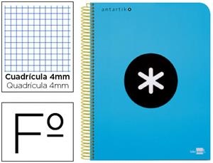 CUADERNO ESPIRAL LIDERPAPEL ANTARTIK FOLIO TAPA PLASTICO 80H 100GR CDL 4MM AZUL | 8423773744827 | Librería Castillón - Comprar libros online Aragón, Barbastro