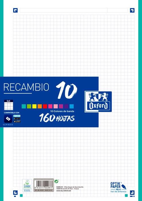 RECAMBIO OXFORD A4 160 HOJAS CUADRÍCULA 5 MM 90GR BANDA 10 COLORES SURTIDOS | 8412771022877 | Librería Castillón - Comprar libros online Aragón, Barbastro