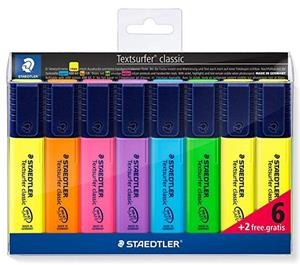 ESTUCHE DE PLÁSTICO CON 8 MARCADORES FLUORESCENTES COLORES SURTIDOS STAEDTLER 364 A WP8 | 4007817364628 | Librería Castillón - Comprar libros online Aragón, Barbastro