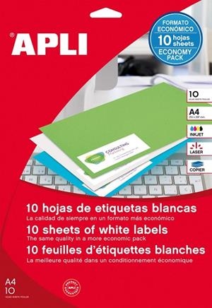 PACK 10 HOJAS A4 ETIQUETAS BLANCAS 190X61 MM  | 8410782129202 | Librería Castillón - Comprar libros online Aragón, Barbastro