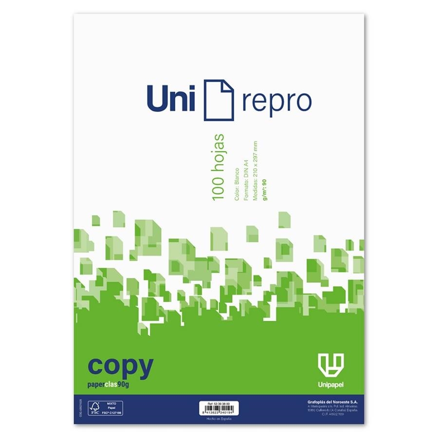 PAQUETE RESMILLA 100 HOJAS PAPEL A4 90GR UNIREPRO | 8413623340194 | Librería Castillón - Comprar libros online Aragón, Barbastro