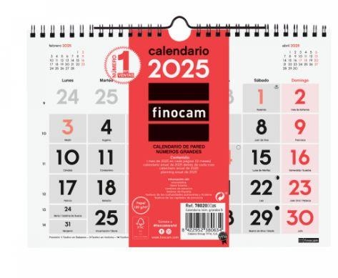 CALENDARIO 2025 PARED NÚMEROS GRANDES M FINOCAM 300mmx300mm 780570025 | 8422952380757 | Librería Castillón - Comprar libros online Aragón, Barbastro