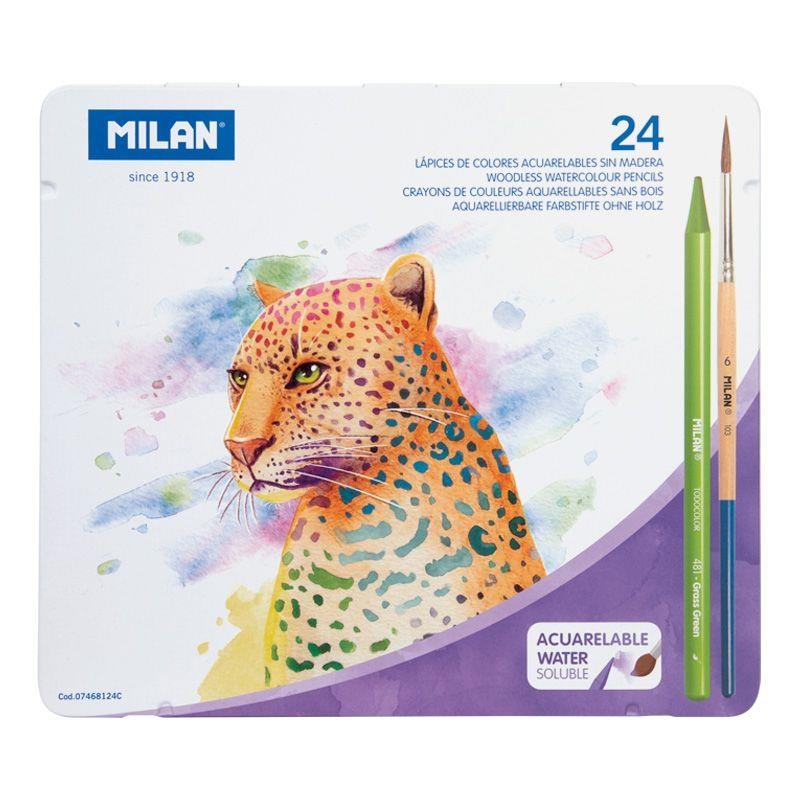 CAJA METÁLICA 24 LÁPICES COLOR TODO MINA ACUARELABLES MILAN CON PINCEL | 8411574099376 | Librería Castillón - Comprar libros online Aragón, Barbastro