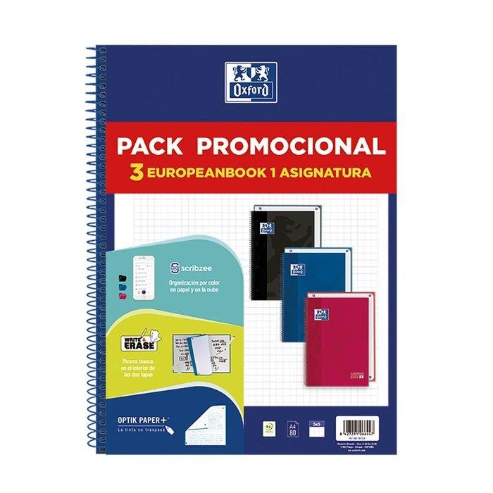 PACK PROMO OXFORD 3 CUADERNOS EUROPEAN BOOK 1 A4+ 80H CUADRICULA 5MM TAPA EXTRA DURA COLORES VIVOS | 8427291066447 | Librería Castillón - Comprar libros online Aragón, Barbastro
