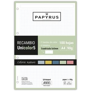 RECAMBIO PAPYRUS A4 UNI 5 COLORES NATURE 100 HOJAS 90 GR CUADRICULA 5X5MM | 8413623340286 | Librería Castillón - Comprar libros online Aragón, Barbastro