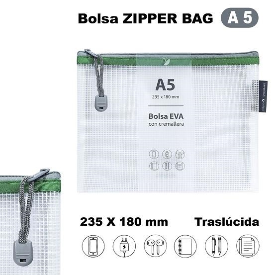 BOLSA ZIPPER BAG A5 EVA VERDE CON CREMALLERA | 8413623492039 | Librería Castillón - Comprar libros online Aragón, Barbastro