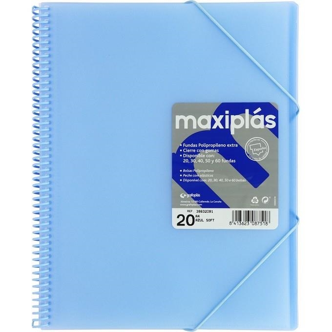 CARPETA FUNDAS MAXIPLAS A4 20 BOLSAS TRANS AZUL SF | 8413623087518 | Librería Castillón - Comprar libros online Aragón, Barbastro