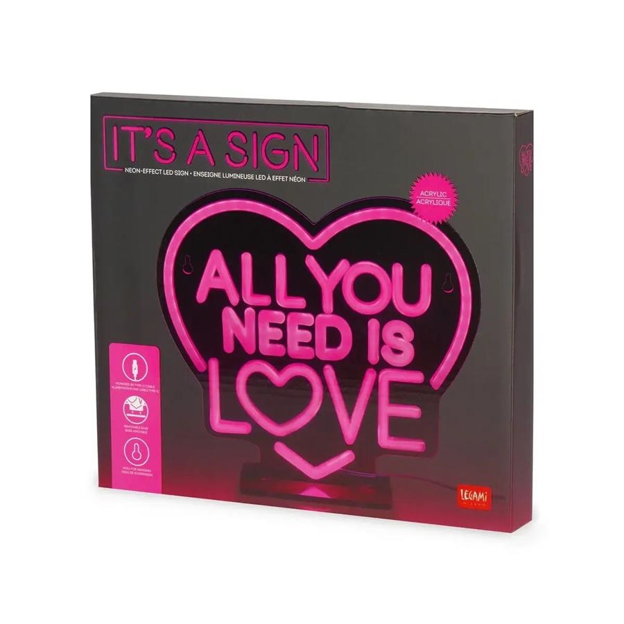LEGAMI LAMPARA LED EFECTO NEON ALL YOU NEED IS LOVE | 8052694045135 | SAN VALENTÍN | Librería Castillón - Comprar libros online Aragón, Barbastro