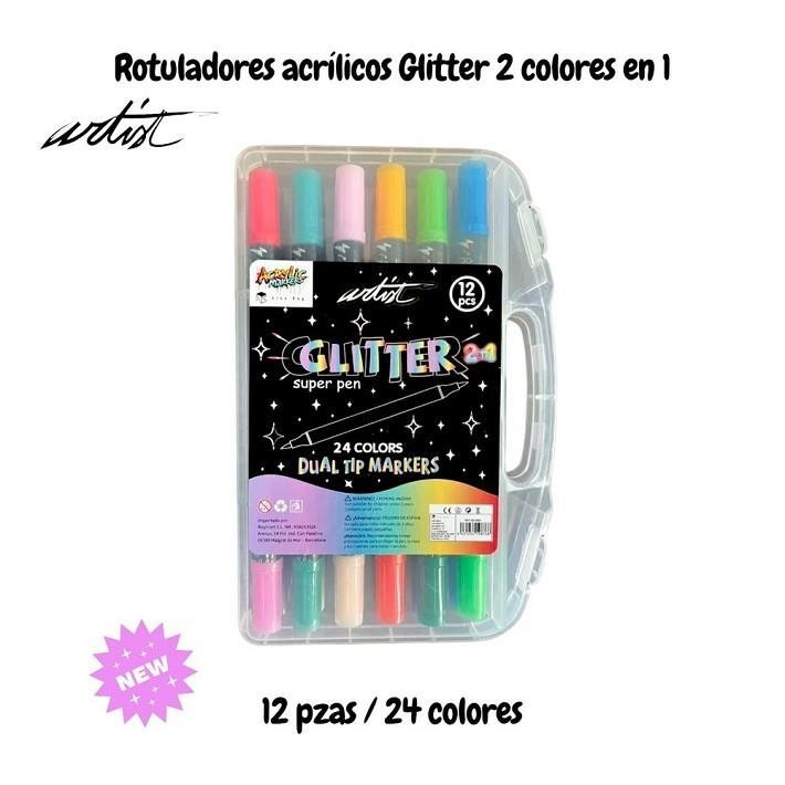 ESTUCHE 12 ROTULADORES 2 EN 1 GLITTER 24 COLORES | 8431234198768 | Librería Castillón - Comprar libros online Aragón, Barbastro