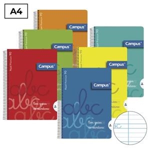 CUADERNO ESPIRAL CAMPUS CON GUIA ESCRITURA 4MM A4 TAPA PLÁSTICO 80H 90GR | 8426307351386 | Librería Castillón - Comprar libros online Aragón, Barbastro
