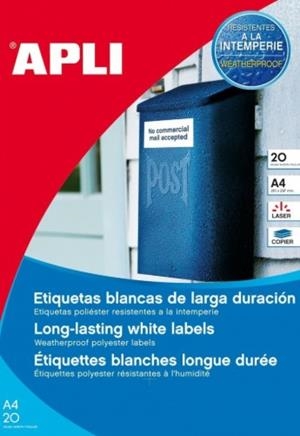 ETIQUETAS APLI 12121 POLIESTAR LARGA DURACIÓN A4 100H | 8410782121213 | Librería Castillón - Comprar libros online Aragón, Barbastro