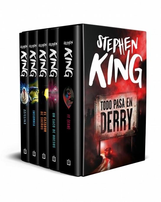 Estuche Todo pasa en Derry (contiene: It | Un saco de huesos | El cazador de sueños | Insomnia | 22/11/63) | 9788466390163 | King, Stephen | Librería Castillón - Comprar libros online Aragón, Barbastro