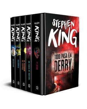Estuche Todo pasa en Derry (contiene: It | Un saco de huesos | El cazador de sueños | Insomnia | 22/11/63) | 9788466390163 | King, Stephen | Librería Castillón - Comprar libros online Aragón, Barbastro