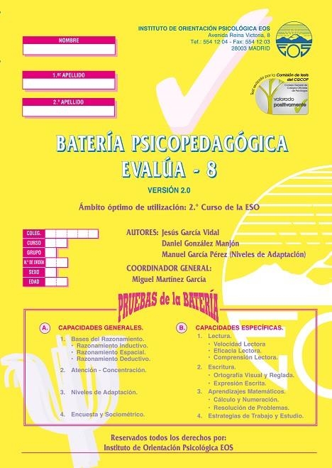BATERIA PSICOP. EVALUA 08 PRUEBAS(10) | 9788489967038 | Librería Castillón - Comprar libros online Aragón, Barbastro